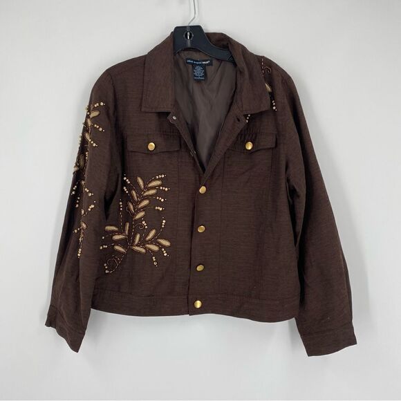 Saint Tropez West Women’s Button Down Silk Blend Brown Jacket size L - Picture 1 of 4